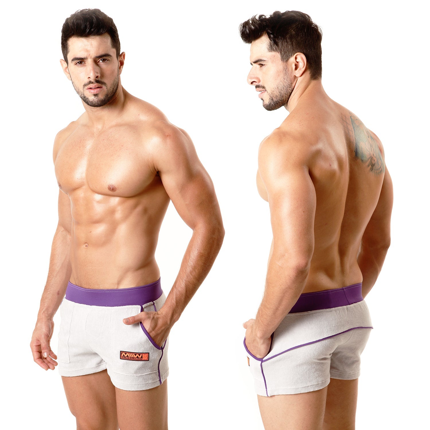 MetroMaleWear Terry Sport Short Grey Purple 4701-10