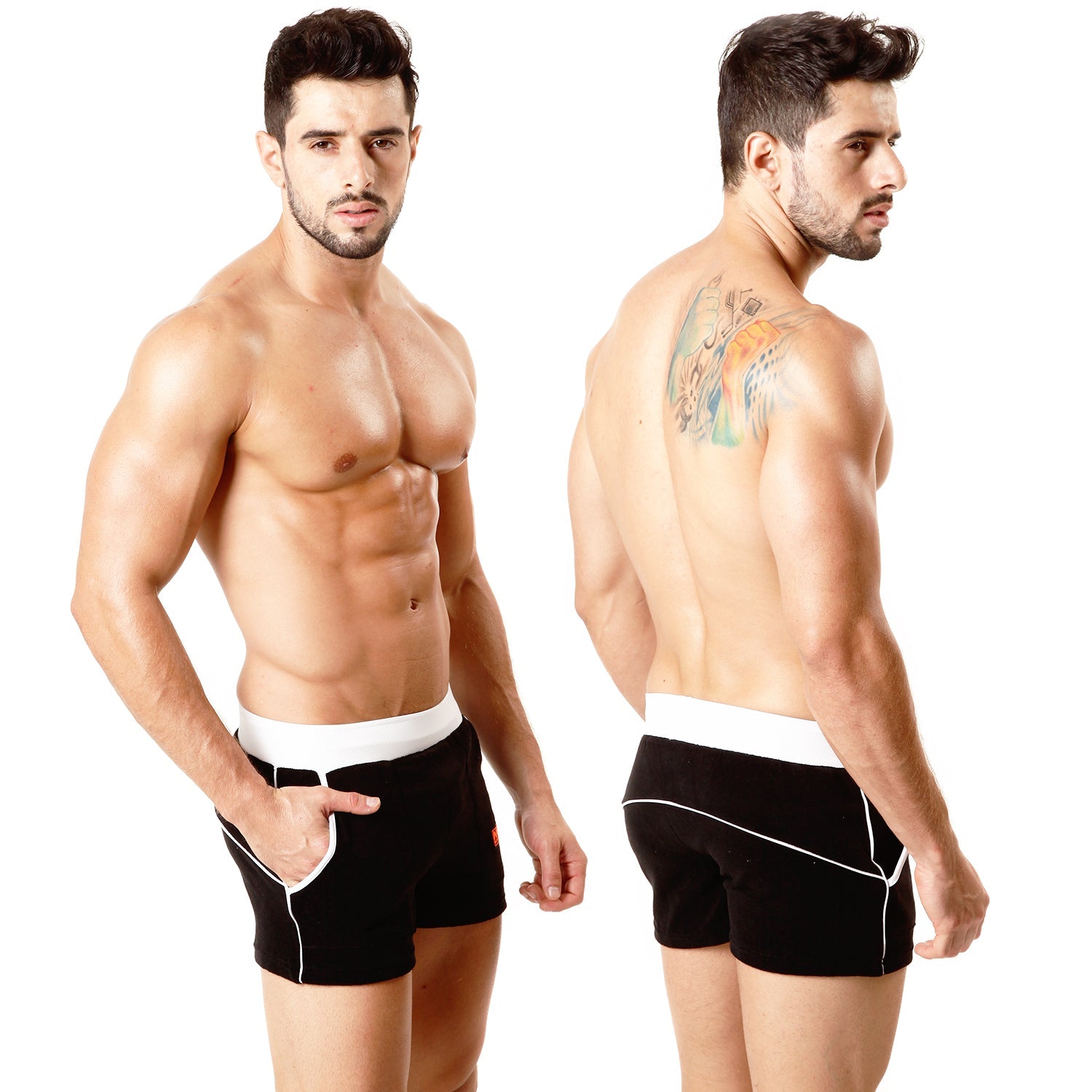 MetroMaleWear terry sport short black features white waistband and side trim in lightweight athletic fabric