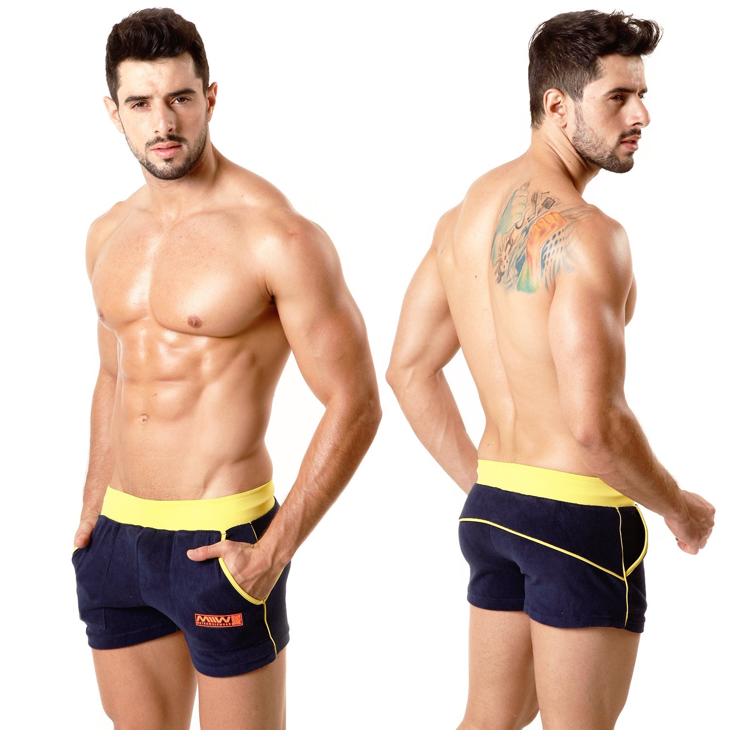 MetroMaleWear Terry Sport Short Navy Yellow 4701-28