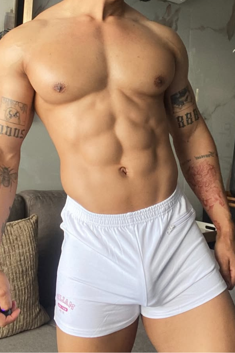 JJ Malibu Men's Peek-A-Boo Varsity 2" Short Shorts  -  Marshmallow