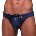 MetroMalewear classic navy swim thong 4902-28 with textured fabric black drawstring and red logo tag