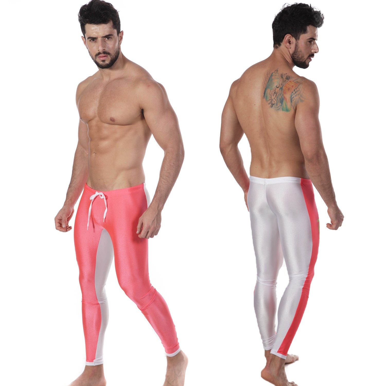 MetroMaleWear Runner RED 4911-12 high-waisted swim trunks with glossy pink and white color blocking for men