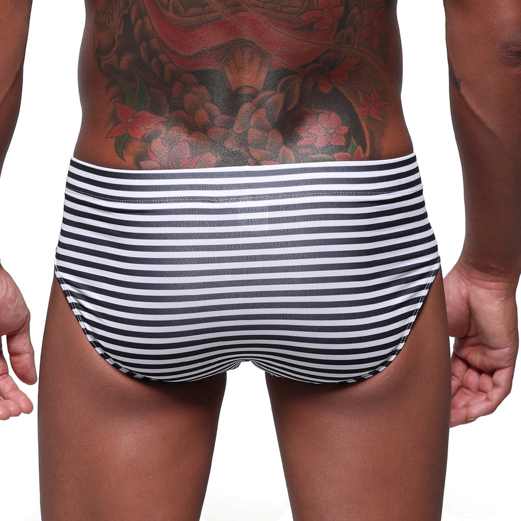 MetroMaleWear STRIPE SWIM BRIEF WHITE 4928-02