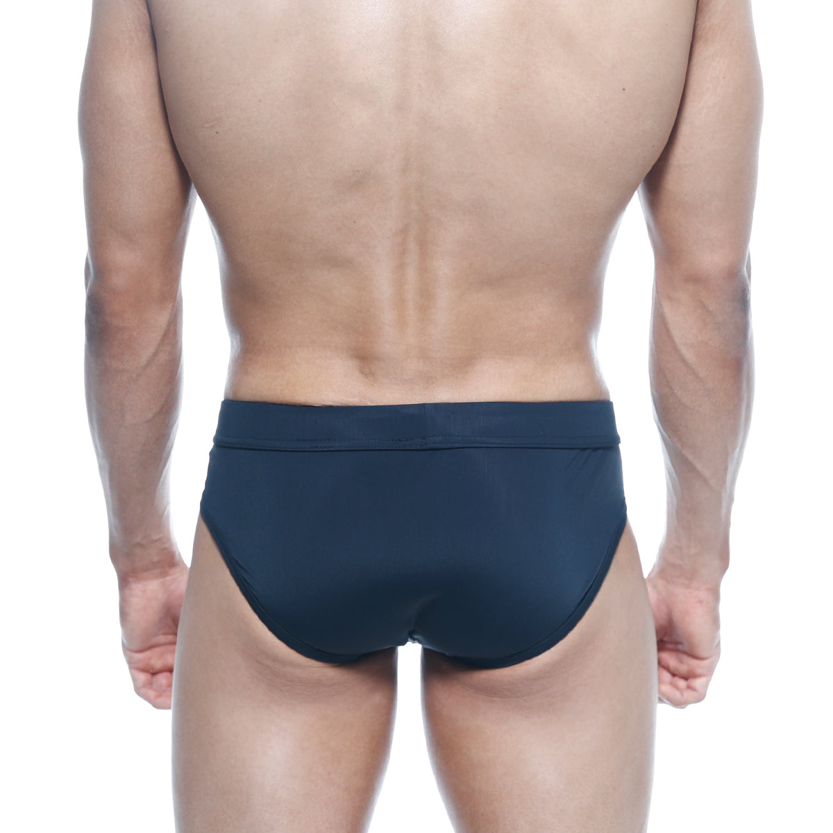 Dark navy blue metro malewear swim brief negro 4953-20 with smooth fabric and wide elastic waistband front view