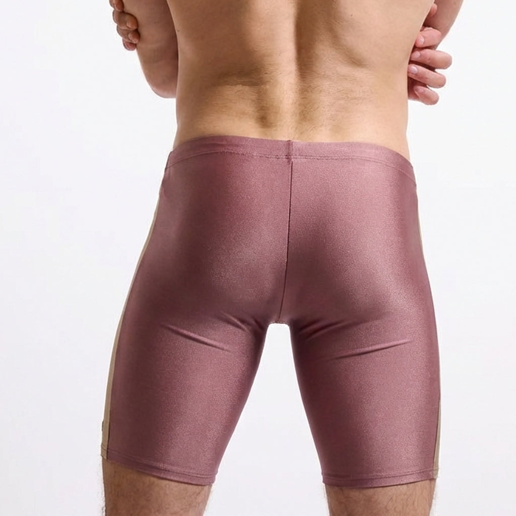 Shiny mauve form-fitting athletic shorts with metallic finish metroMaleWear new jammer swim boxer pink 4994-02