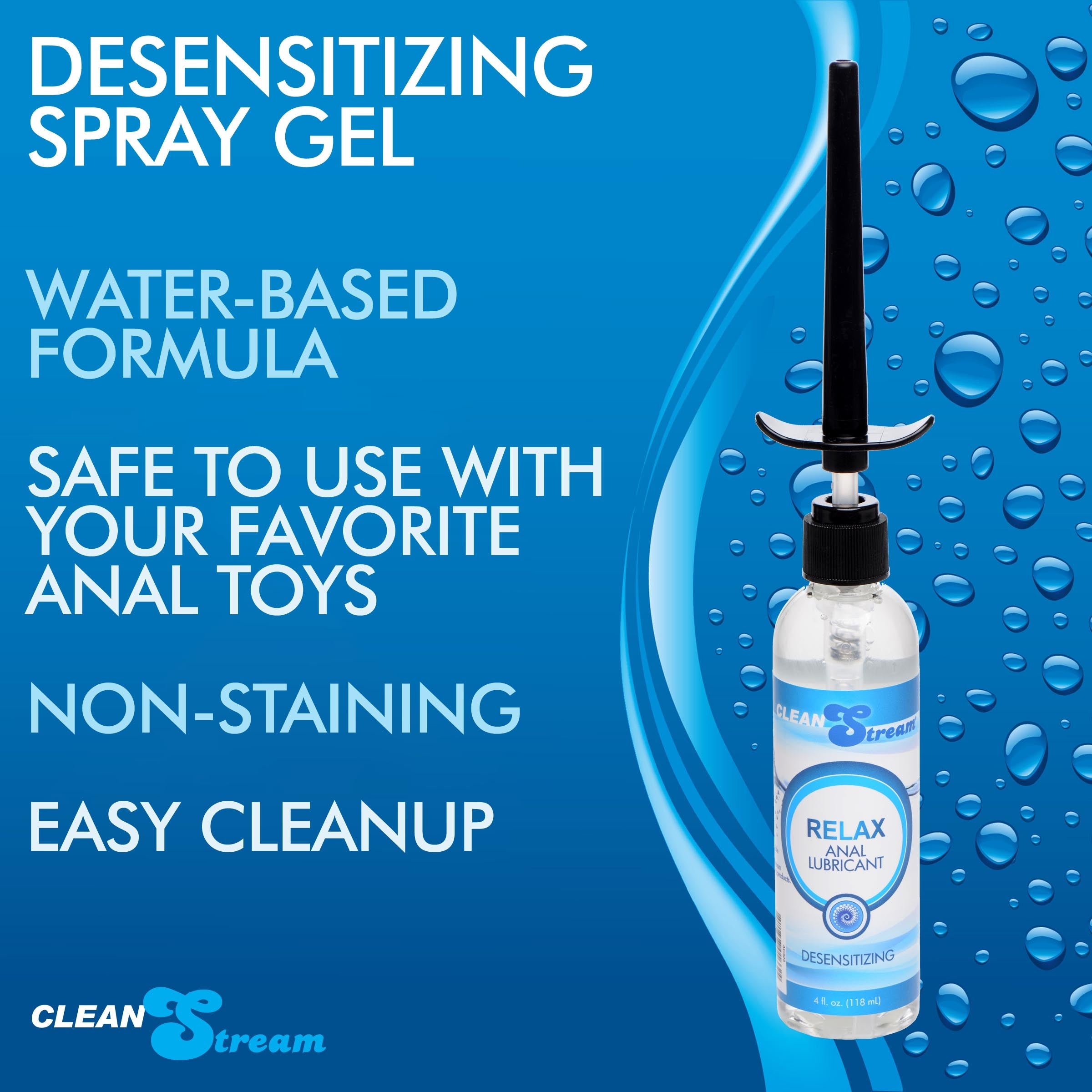 Lubricante anal desensibilizante CleanStream Relax de 4 oz con kit de inyección