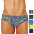 Blue and yellow polka dot men’s low rise brief underwear with subtle elastic waistband from papi 5 pack size m