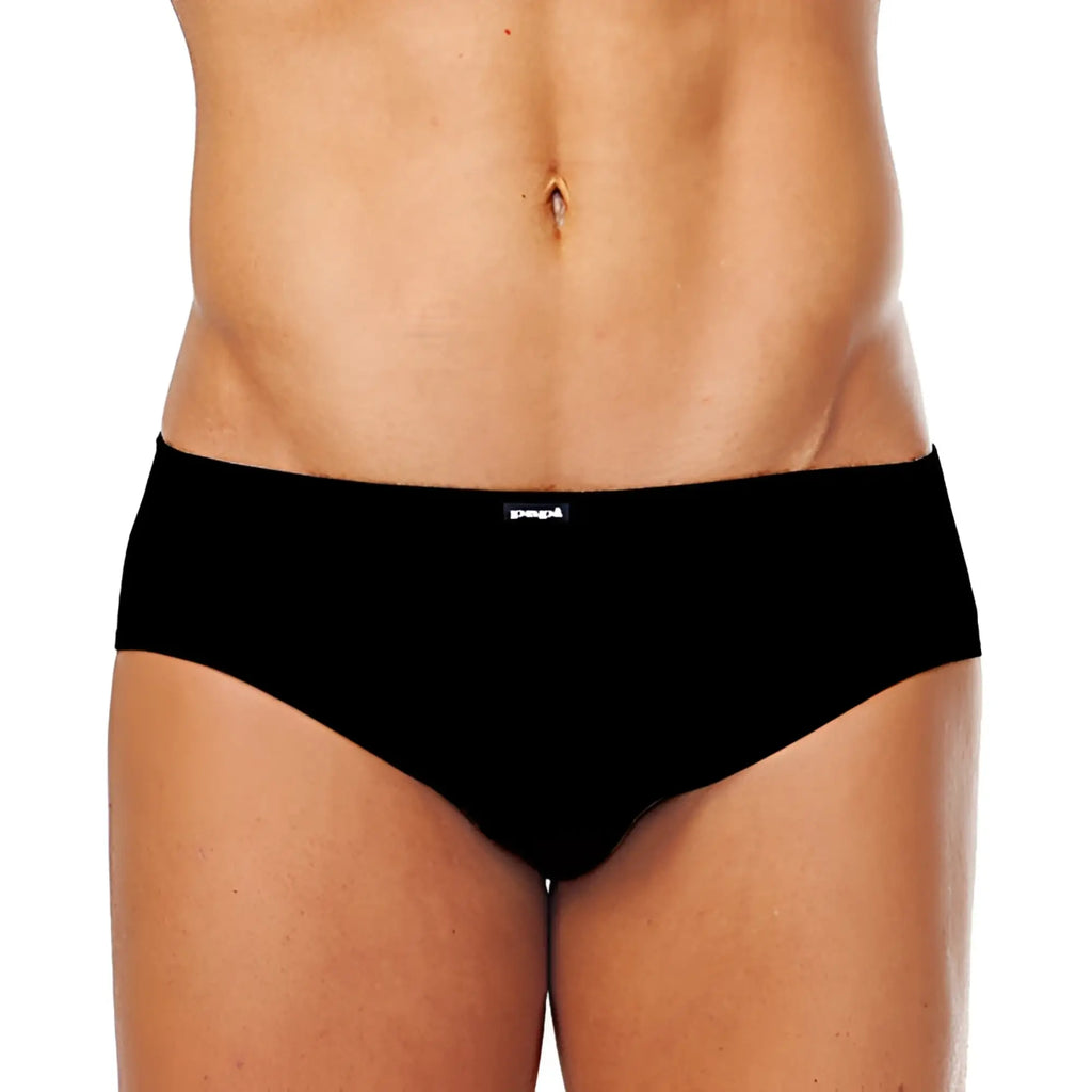Black briefs with a sleek design and pepl logo on waistband part of papi 5 pack assorted low rise underwear size m