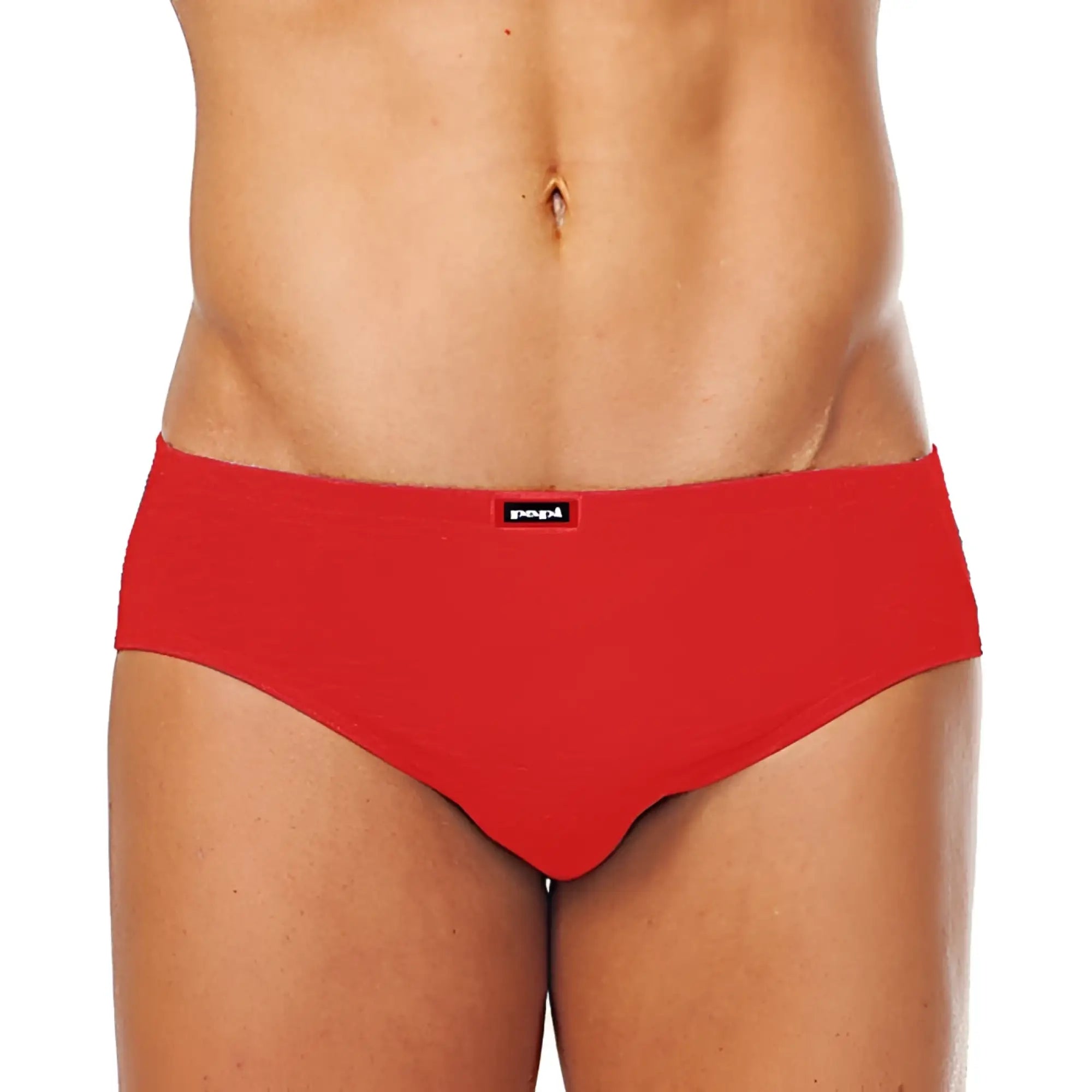 Red cotton low rise briefs with black pepl brand label on waistband from 5 pack papi assorted underwear size m