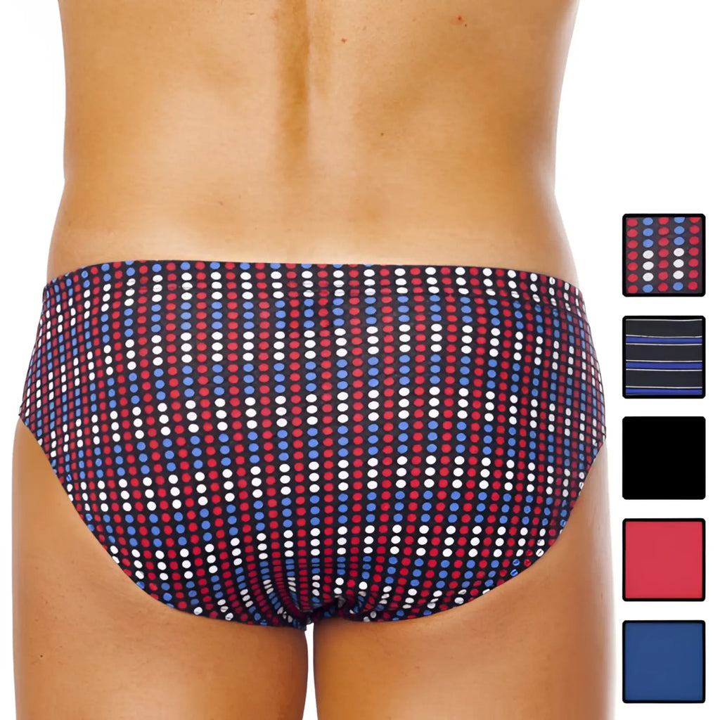 Men’s patterned briefs in navy red and white dot design low rise cotton underwear from papi 5 pack size m
