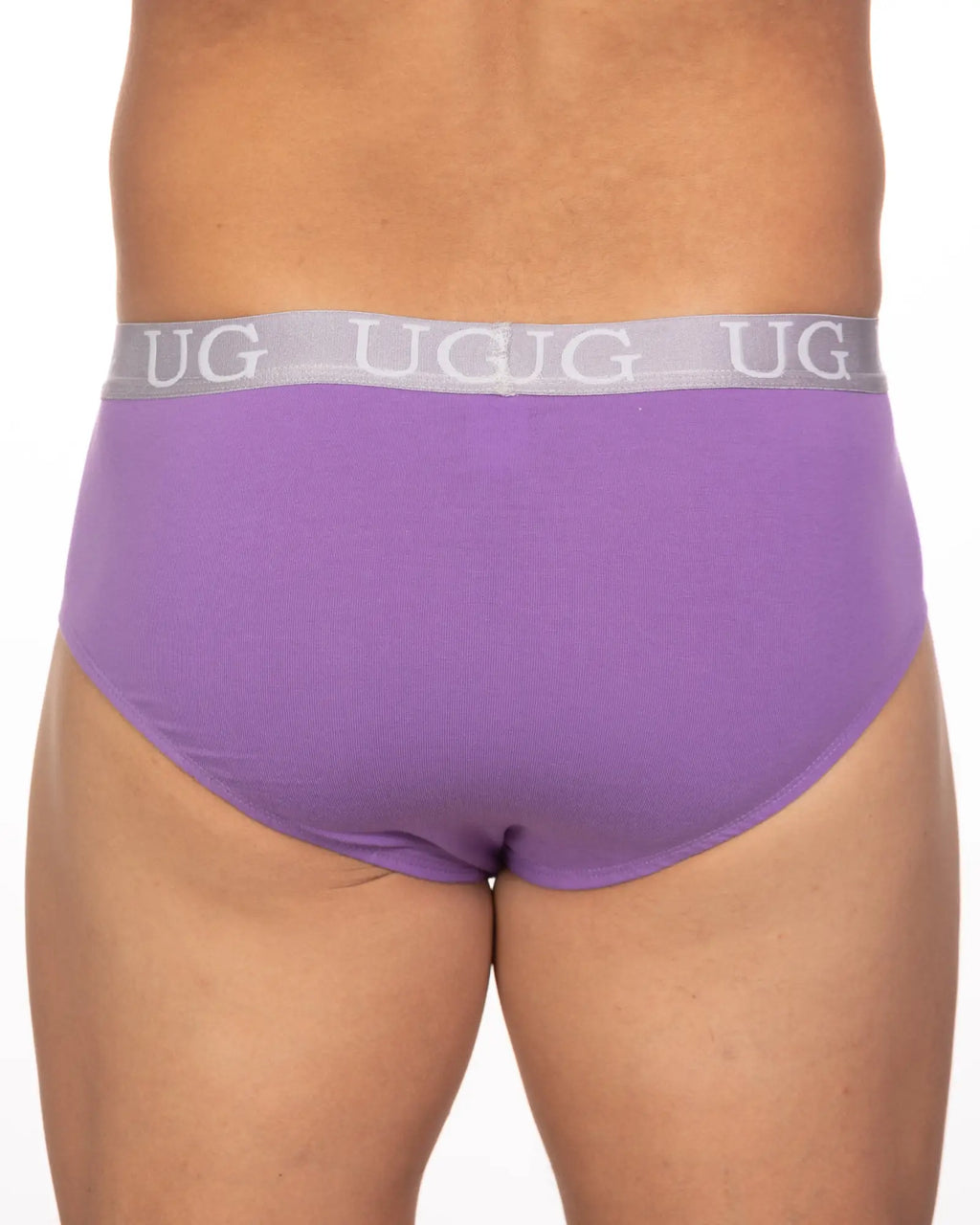 Purple 5-pack undergear basix brief underwear with ribbed texture and gray waistband featuring ug logo