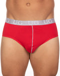 Red briefs with gray ug logo waistband and white center seam from 5-pack undergear basix brief collection