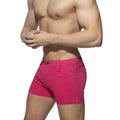 Vibrant fuchsia 5 pockets summer shorts made of durable denim fabric with classic five-pocket design and button closure