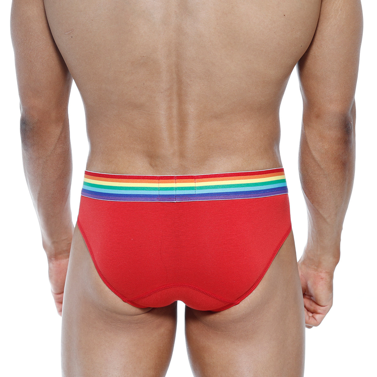 Red briefs with a rainbow-striped waistband from metromalewear pride brief red 5006-r12 collection