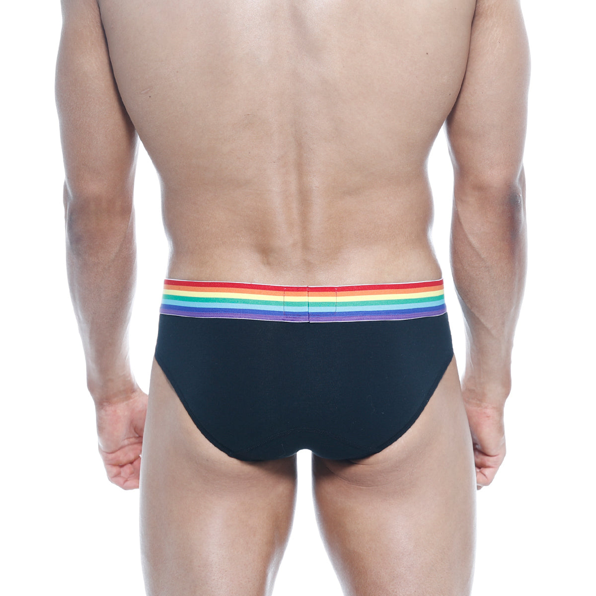 Black briefs metroMalewear pride brief 5006-r20 with vibrant rainbow stripe waistband for comfortable stylish wear
