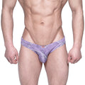 Purple denim-patterned men’s briefs with subtle texture and red brand tag from MetroMaleWear Capri Bikini Denim 6103-48