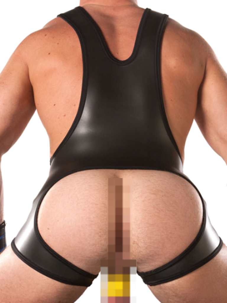 665 Inc. Neopren-Wrestling-Singlet mit offenem Schritt, Bodysuit, Schwarz, 78, Größe S