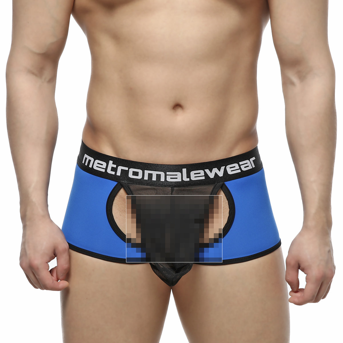 MetroMaleWear Atope trunk royal 7023-18 blue and black mesh briefs with branded waistband front view