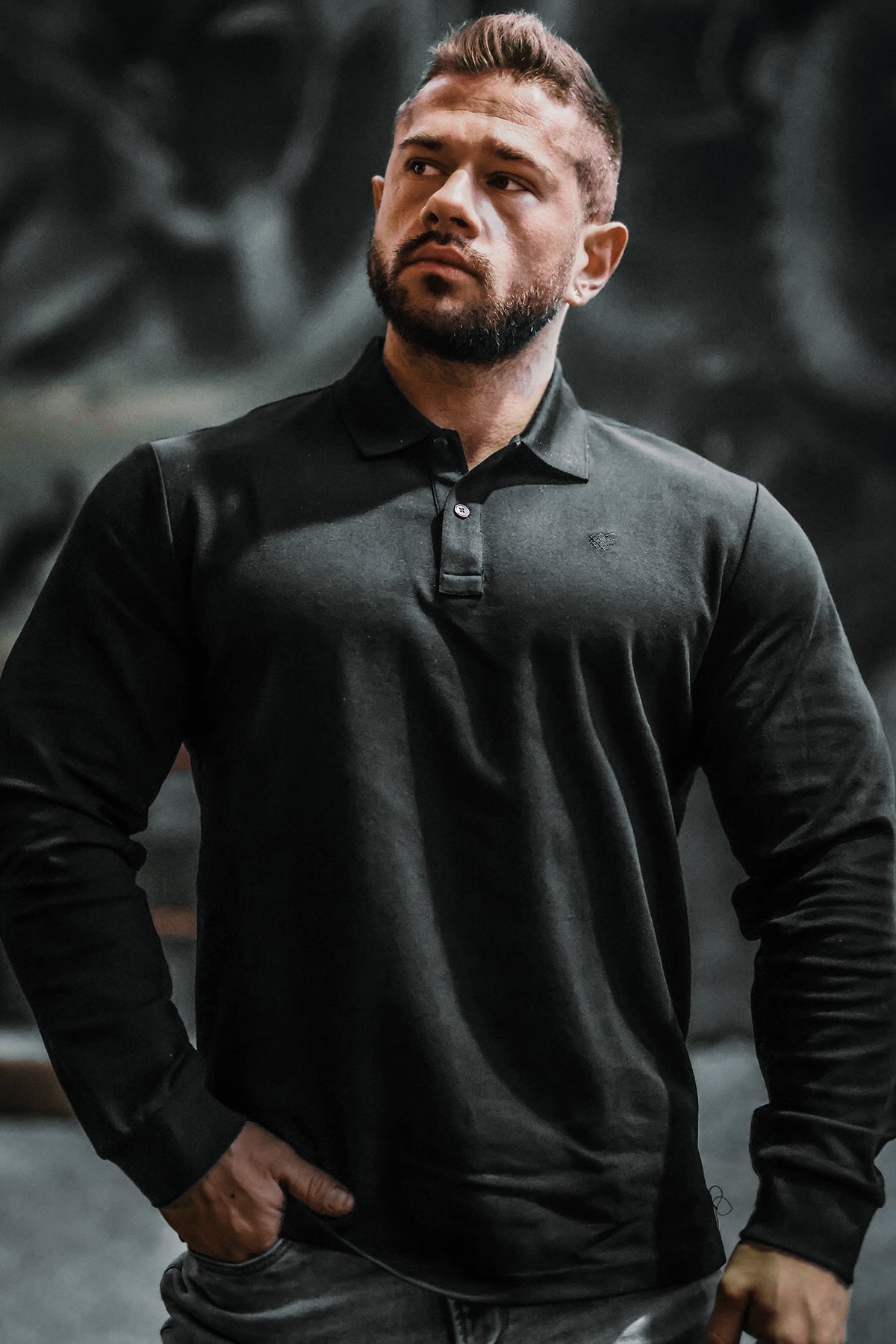 Jed North Men's Polo Button-Up Longsleeve - Black