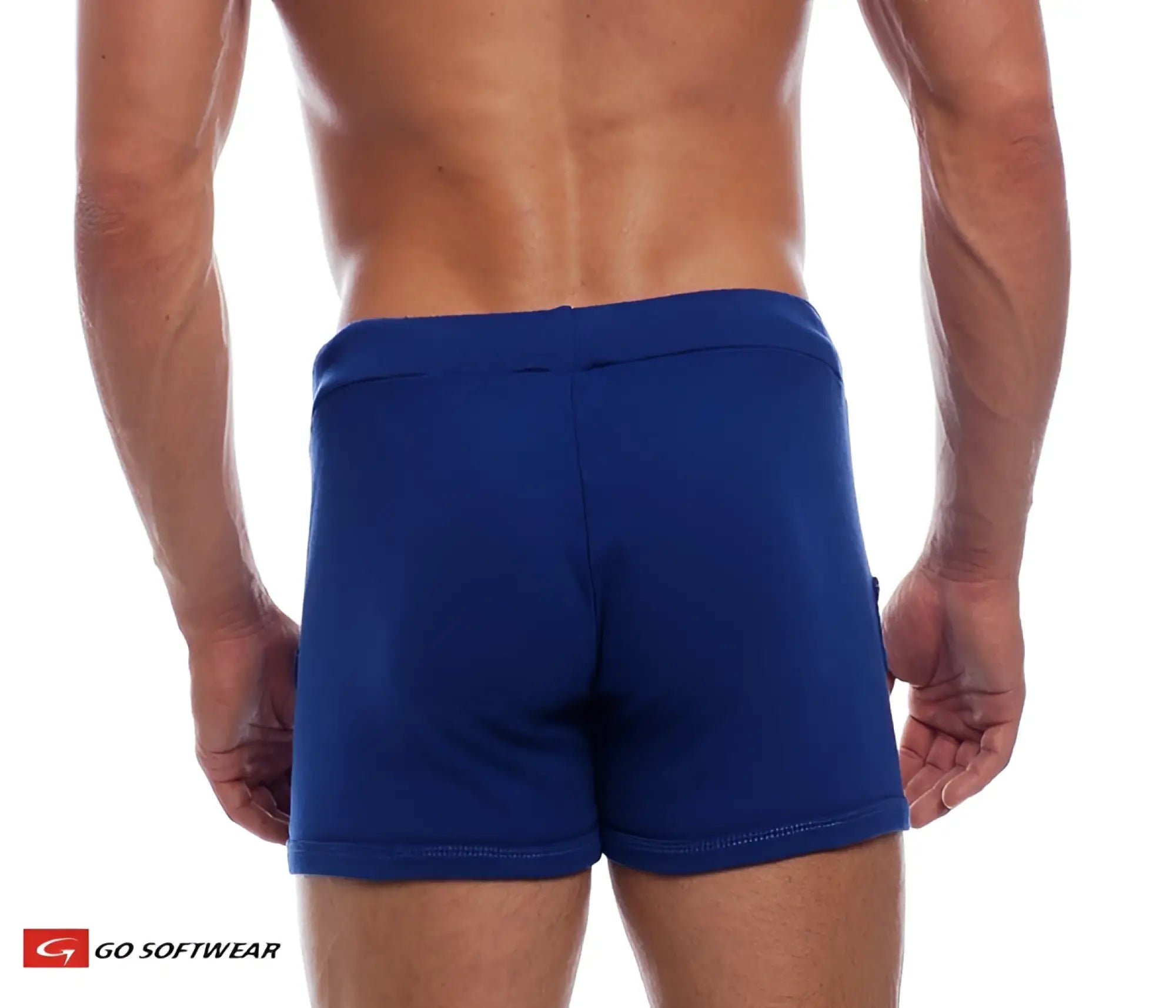 Blue 9 inch sport shorts with a snug fit elastic waistband and pockets ideal for athletic use