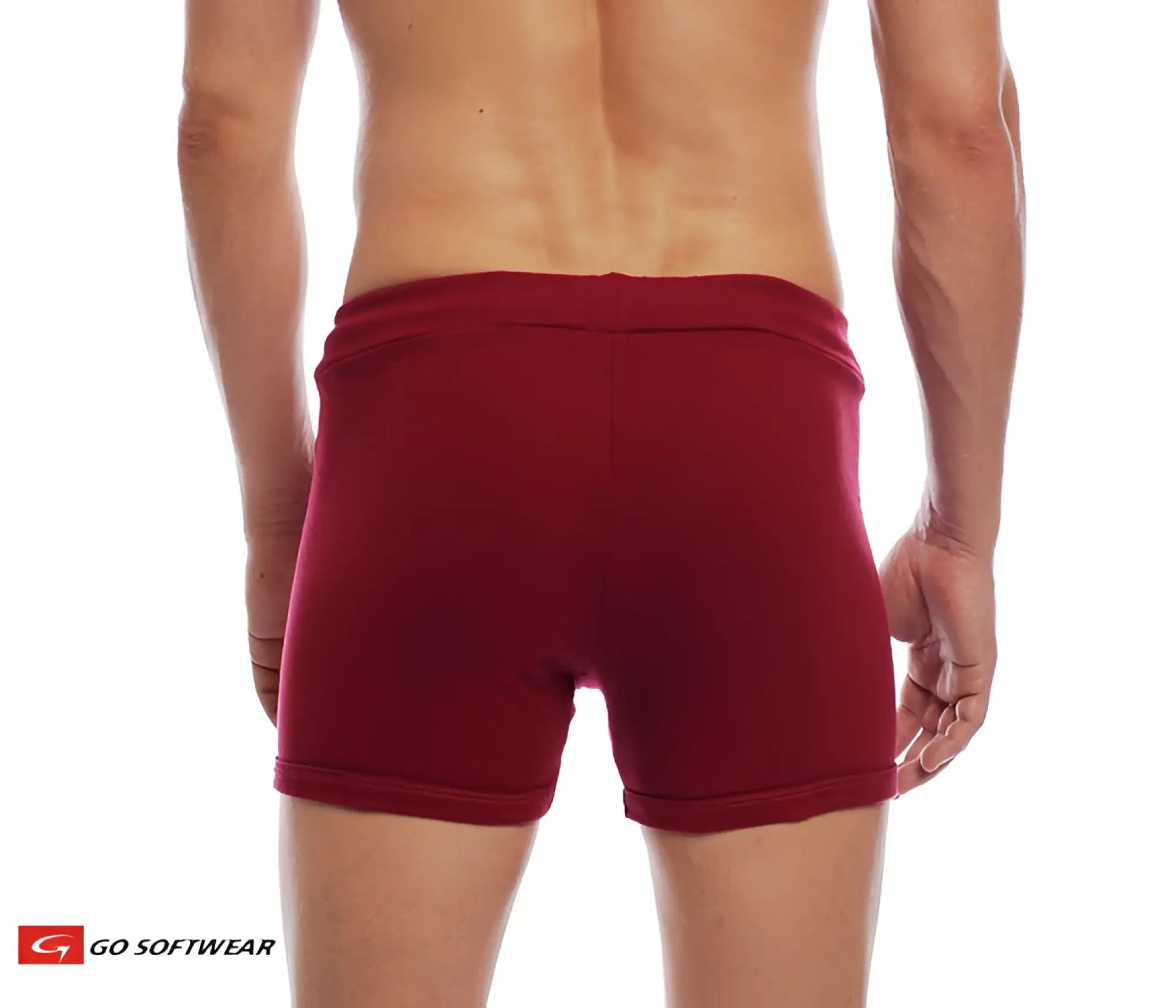 Red cotton 9 inch sport short boxer briefs with snug fit elastic waistband and pockets for active use