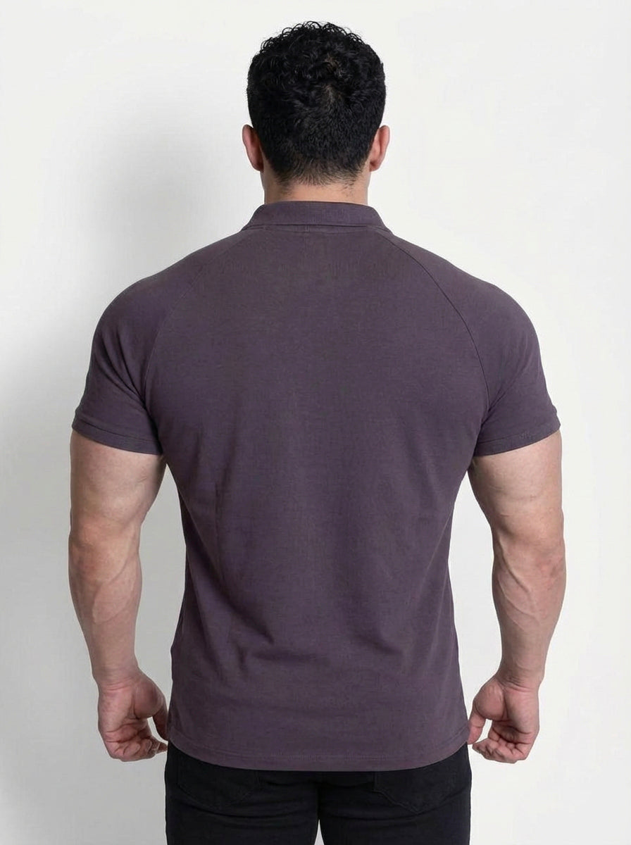 Jed North Premium Muscle-Fit Polo-T-Shirt mit Reißverschluss – Dunkelgrau
