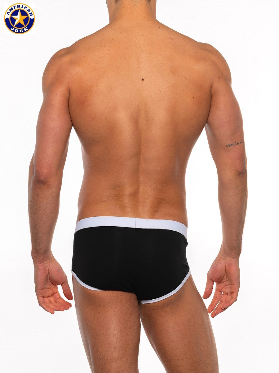 A J Basics brief in black with white trim featuring sleek modern design and comfortable fabric for everyday wear