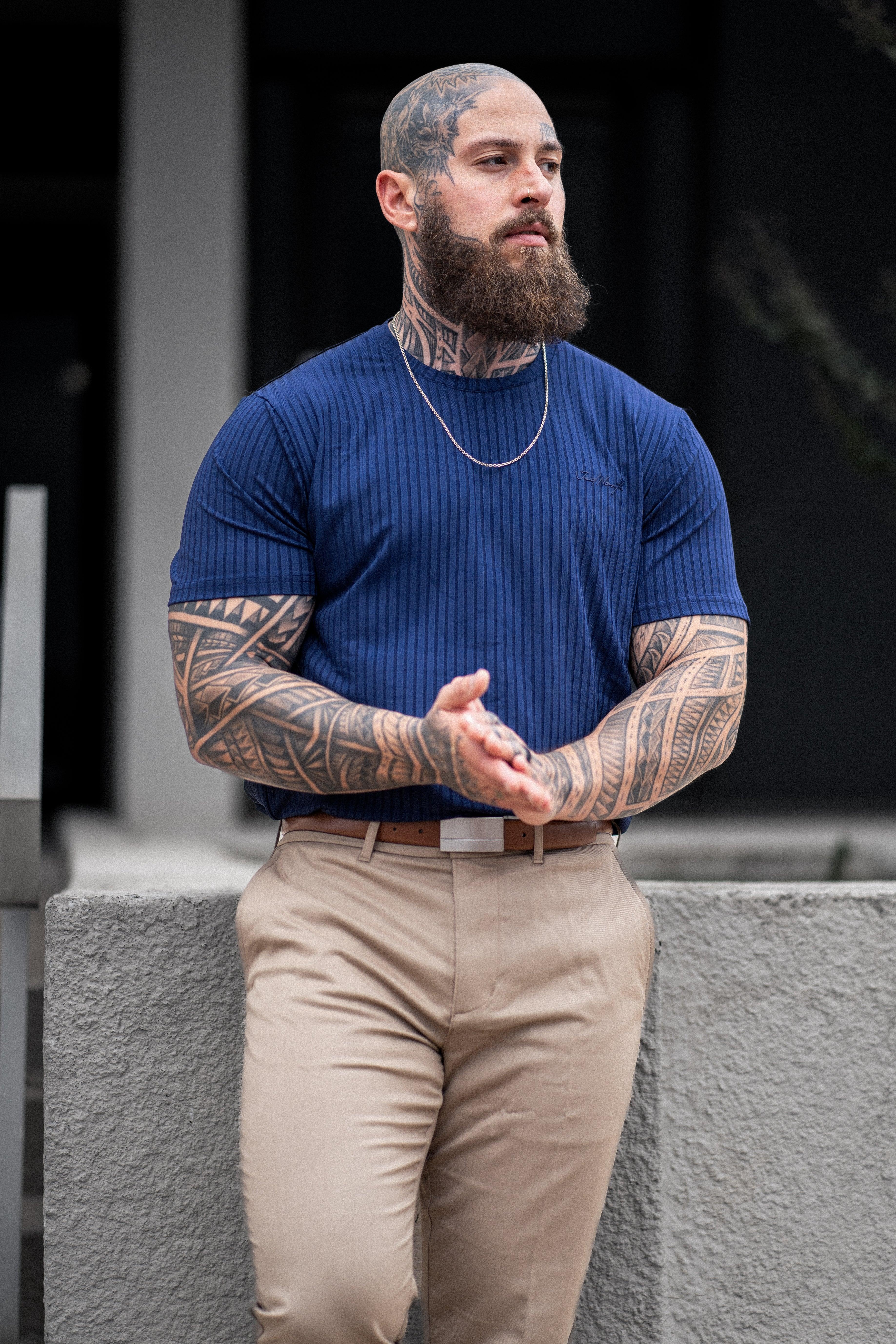 Jed North Ribbed Muscle-Fit T-Shirt - Indigo