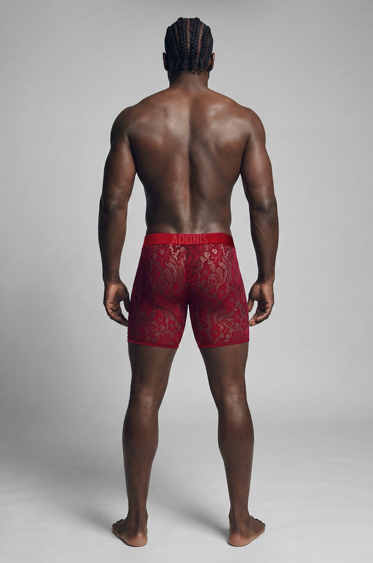 Adonis by Kyhry Men's Cherry Red Sheer Lace Boxer Brief
