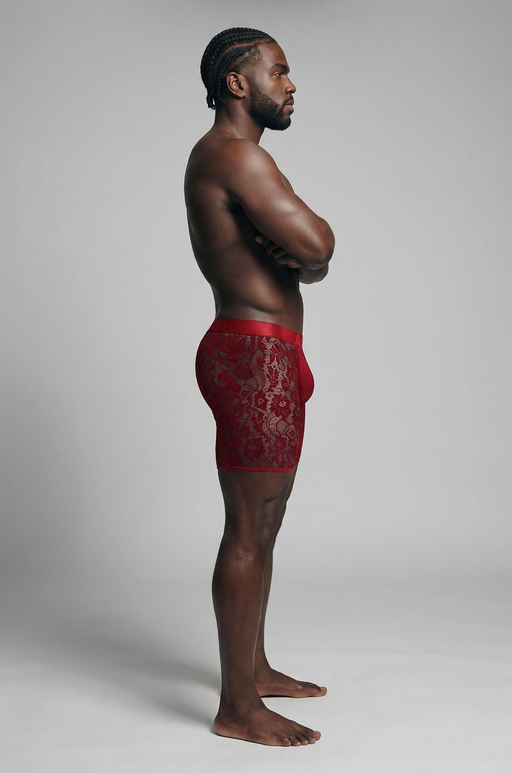 Adonis by Kyhry Men's Cherry Red Sheer Lace Boxer Brief