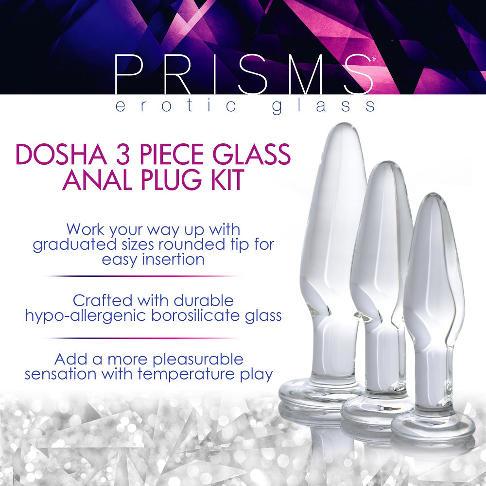 Prisms Erotic Glass 3pc Dosha Glass Anal Plug Kit