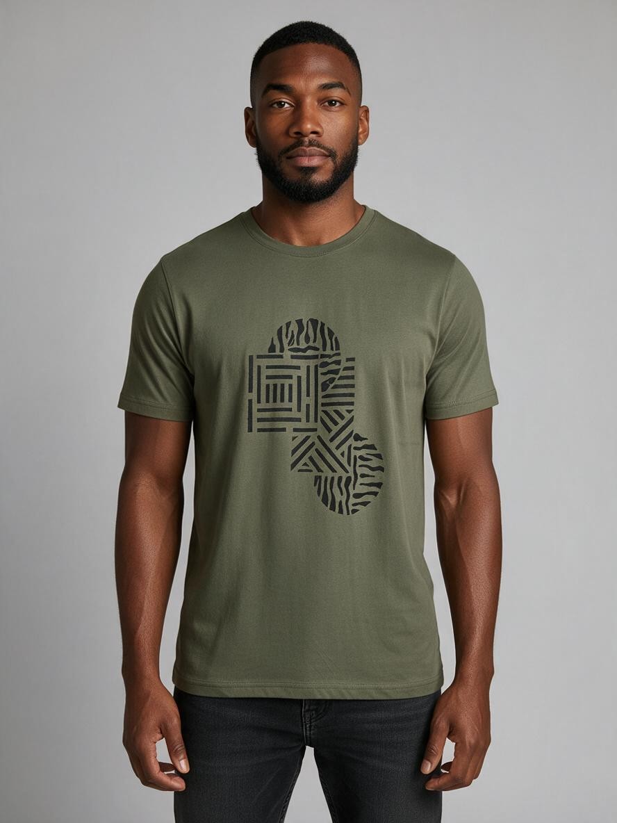 T.R. Premium Men's 3D Abstract T-Shirt - Olive