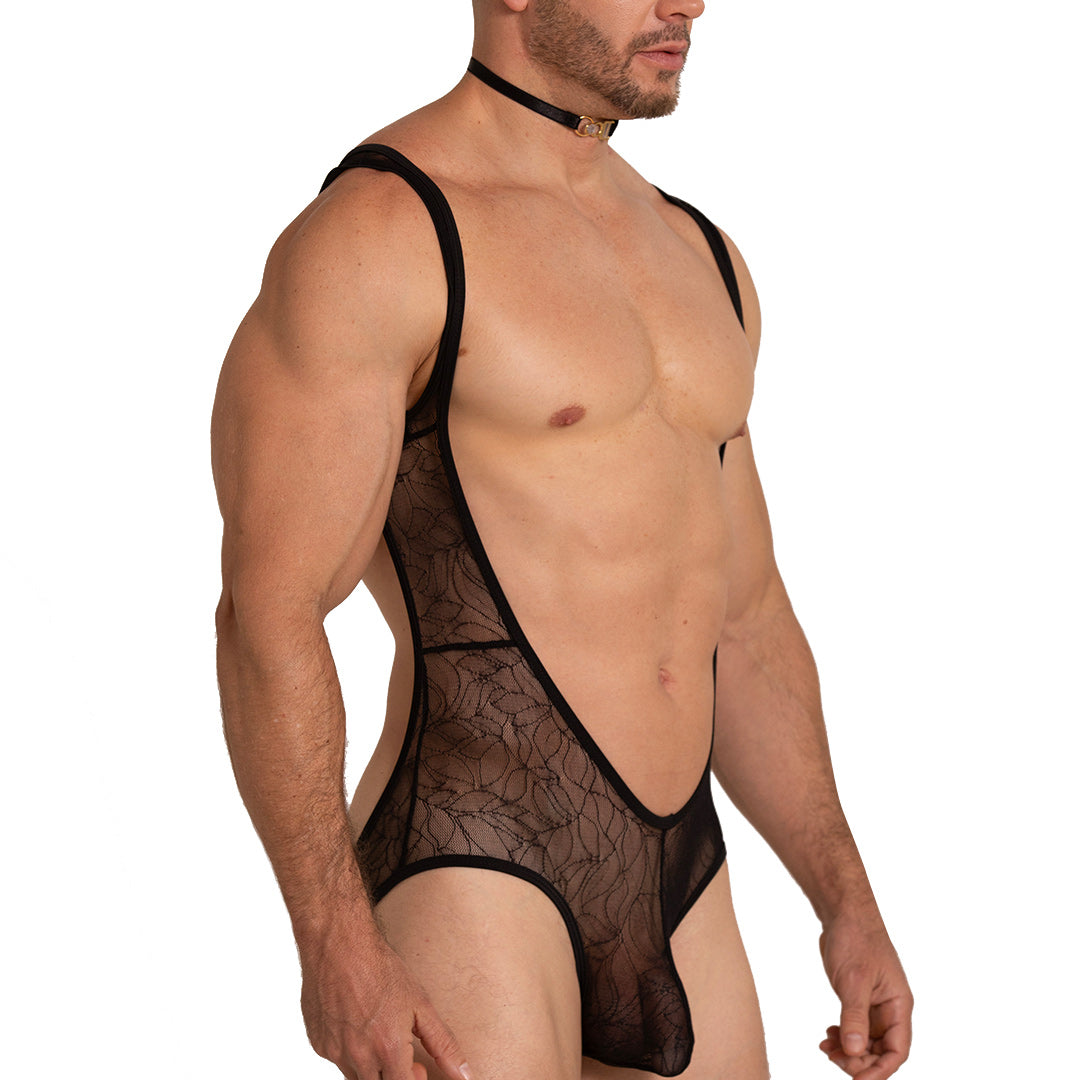 AMAZONIA BODY - Sexy black lace bodysuit for men