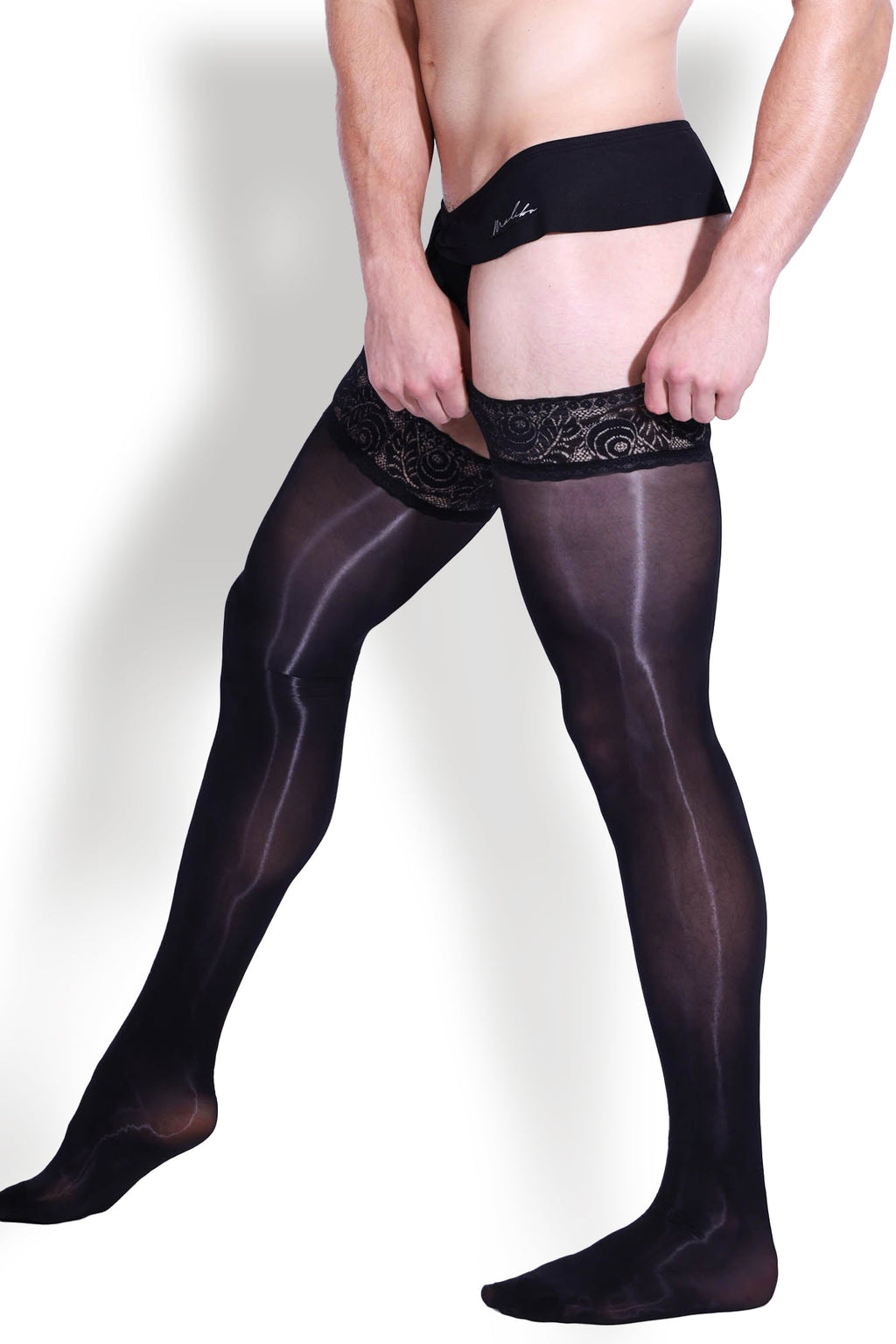 Allure Lace-Top Stockings - Obsidian - DealByEthan.gay loves JJ Malibu