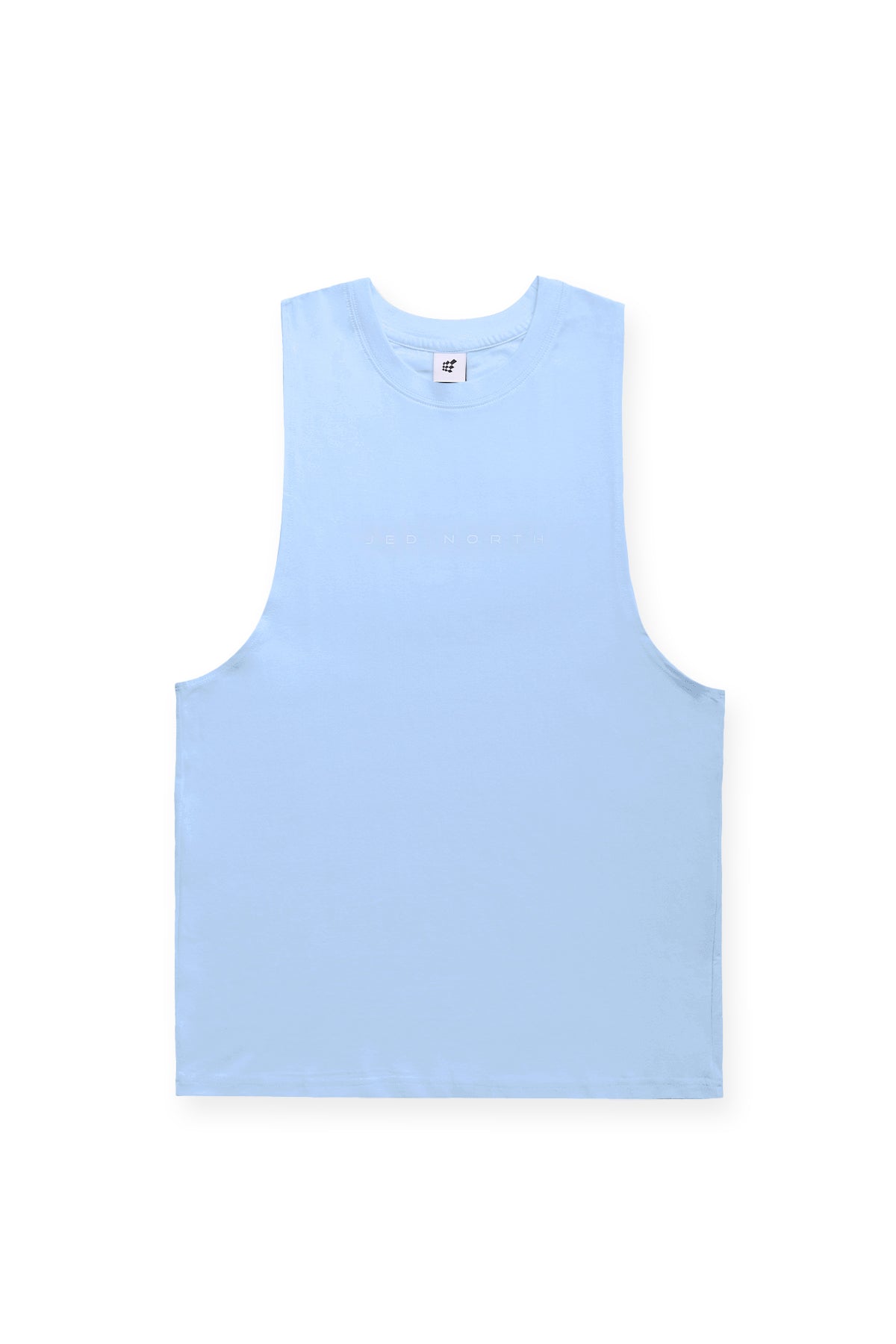Apollo men’s sleeveless training tee in light blue with a simple round neckline and minimalistic design