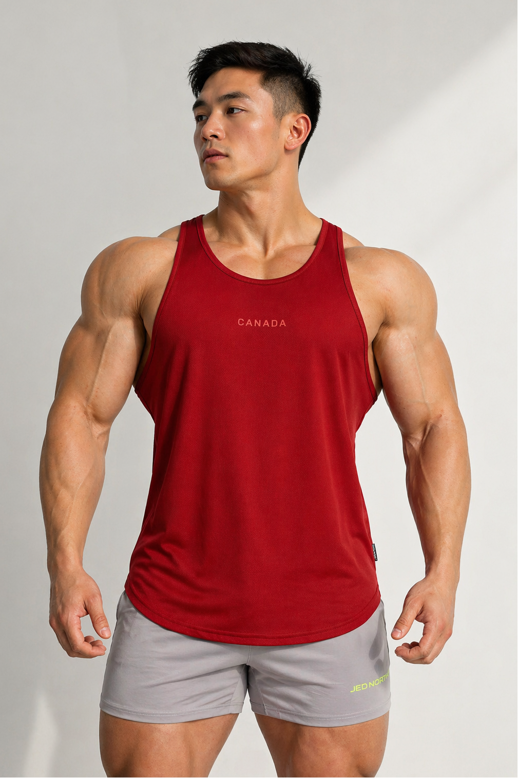 Jed North Men's Fast-Dry Bodybuilding Workout Stringer - Maroon w/ Canada Logo