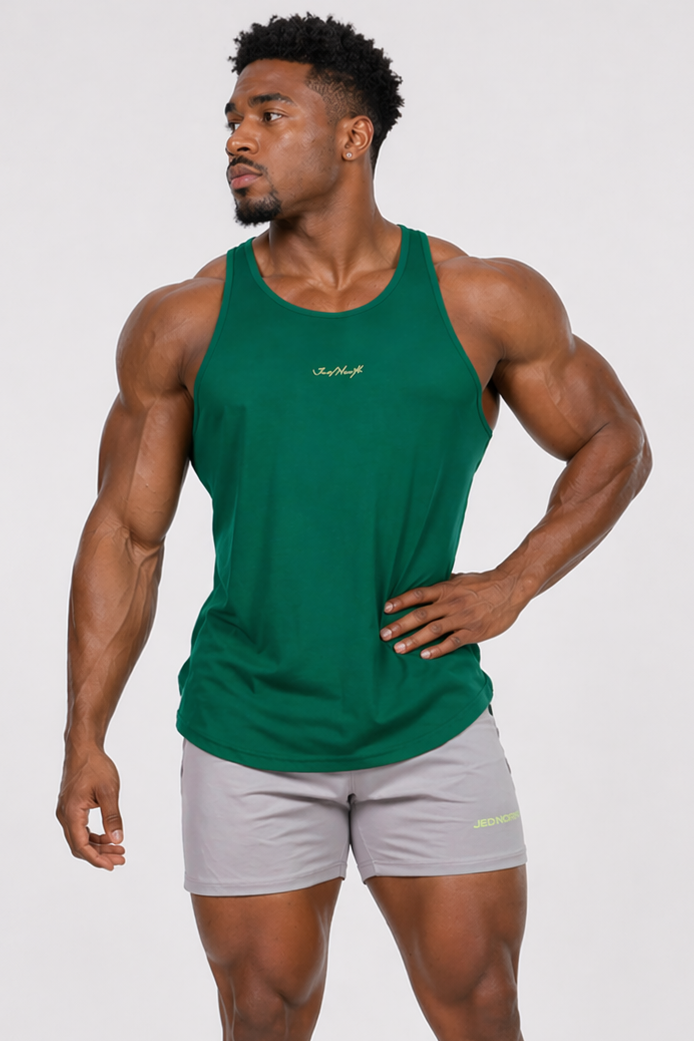 Jed North Men's Fast-Dry Bodybuilding Workout Stringer - Green w/ Neon Logo