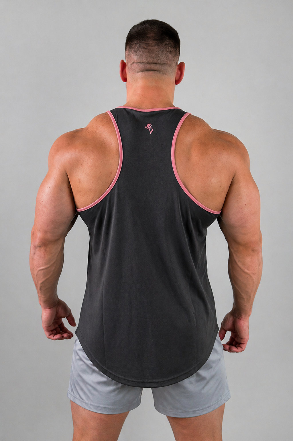Jed North Men's Fast-Dry Bodybuilding Workout Stringer - Gray w/ Pink Trim
