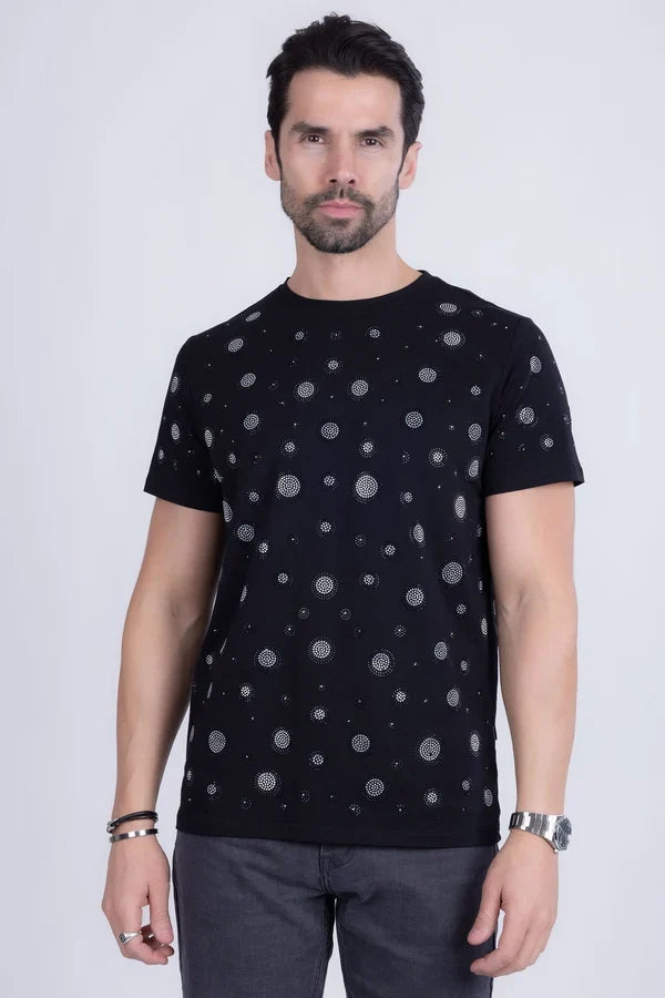 Barabas Men's Diamond Mine Rhinestone T-Shirt - Black/Silver