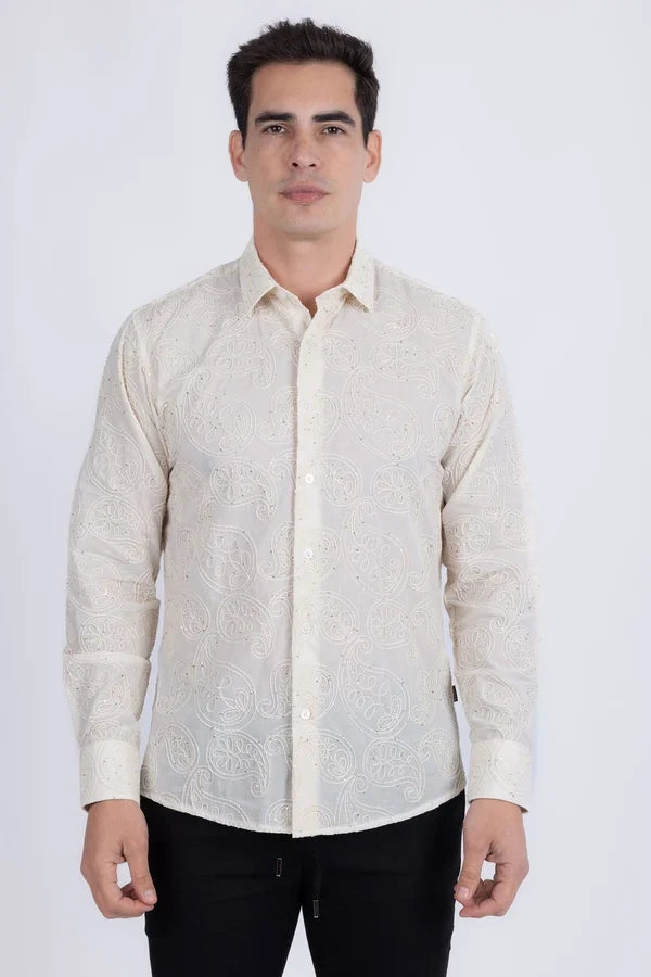 Barabas Men's Hedged Embroidered L/S Shirt