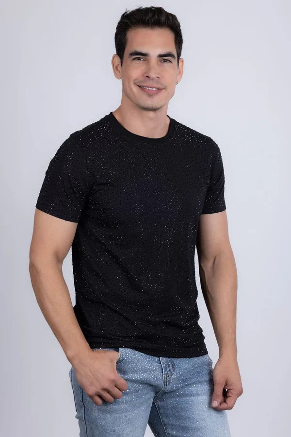 Camiseta Barabas Dolorosa con pedrería para hombre - Negro/Piedras negras