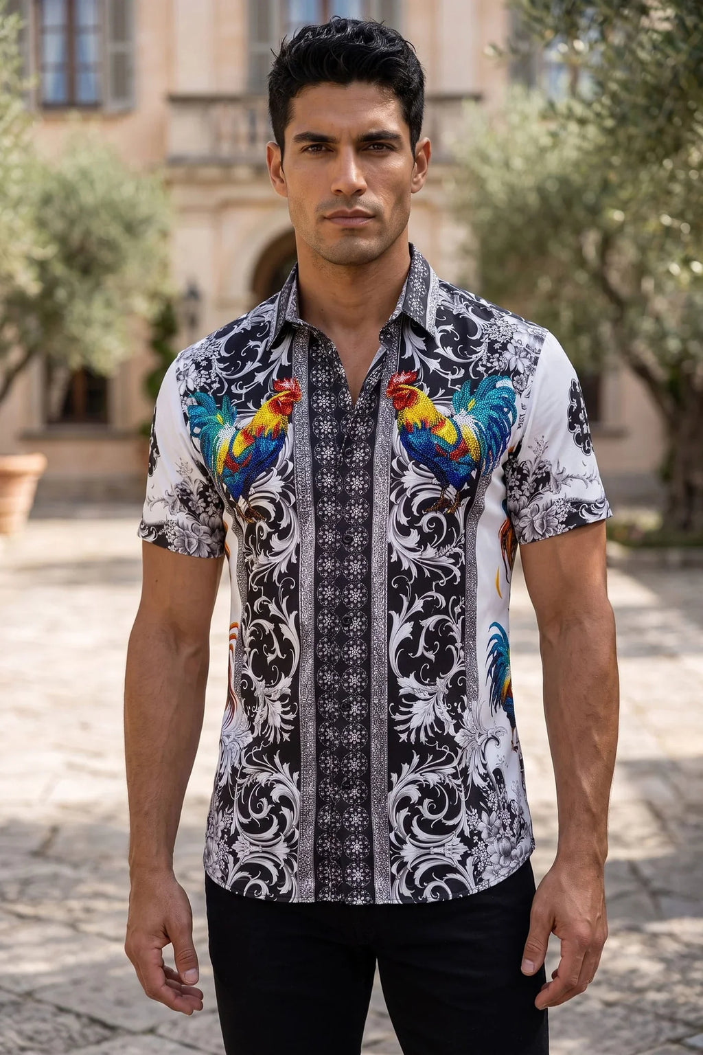 Barabas Men's Bozeman Rhinestone S/S Shirt - White