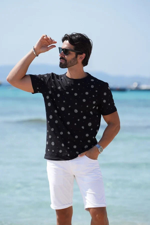 Barabas Men's Diamond Mine Rhinestone T-Shirt - Black/Silver