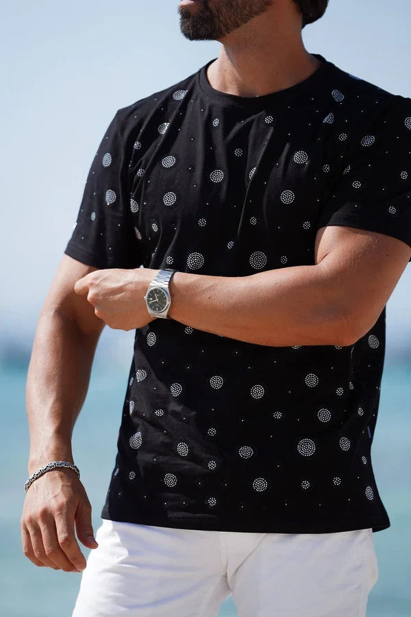 Barabas Men's Diamond Mine Rhinestone T-Shirt - Black/Silver