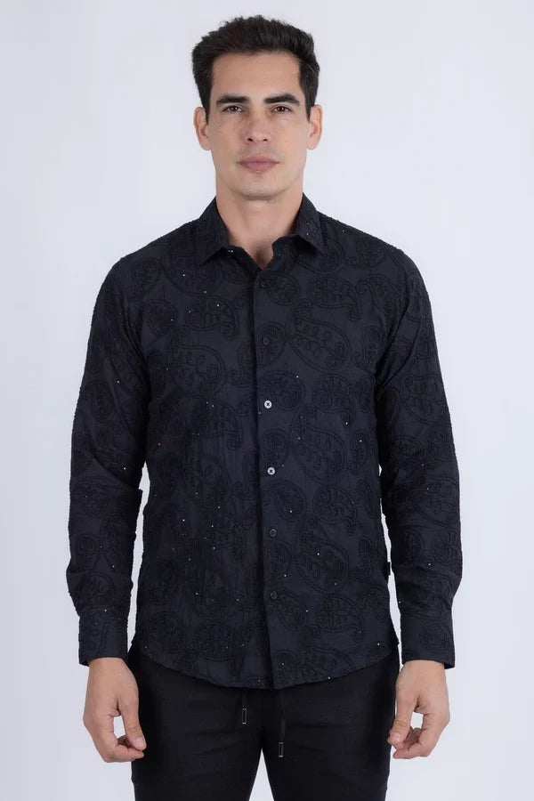 Barabas Men's Hedged Embroidered L/S Shirt