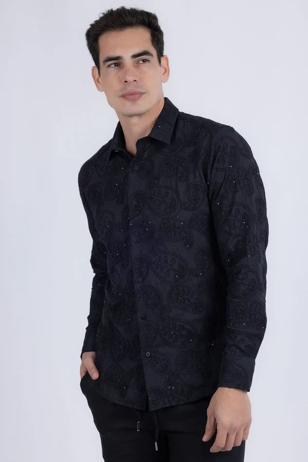 Barabas Men's Hedged Embroidered L/S Shirt
