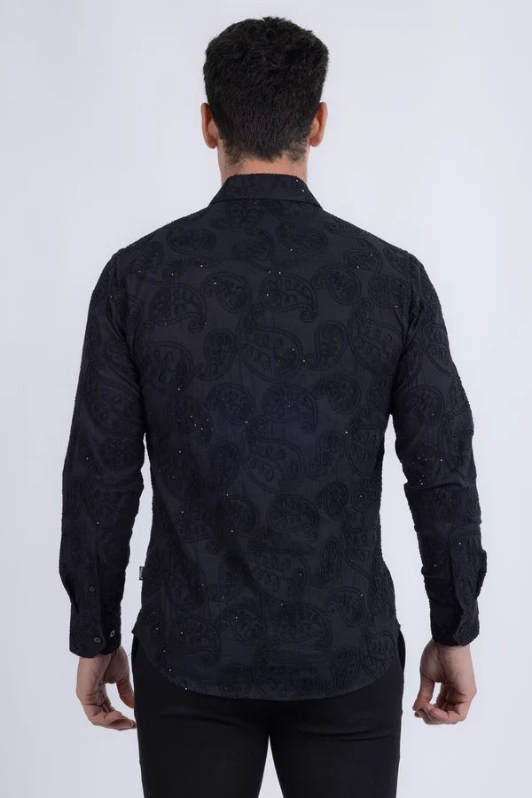 Barabas Men's Hedged Embroidered L/S Shirt