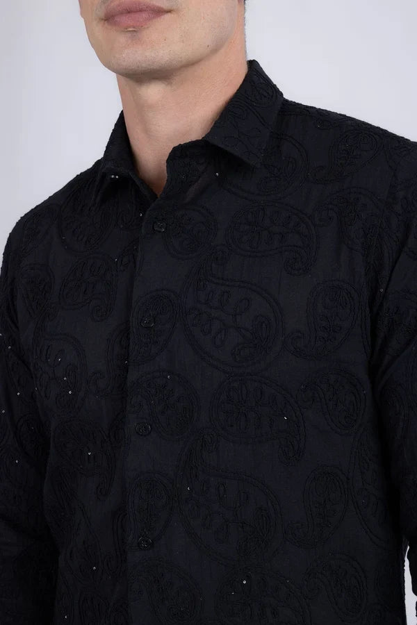 Barabas Men's Hedged Embroidered L/S Shirt