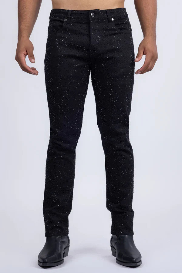 Barabas Men's Dolorosa Rhinestone Jeans - Black/Black Stones