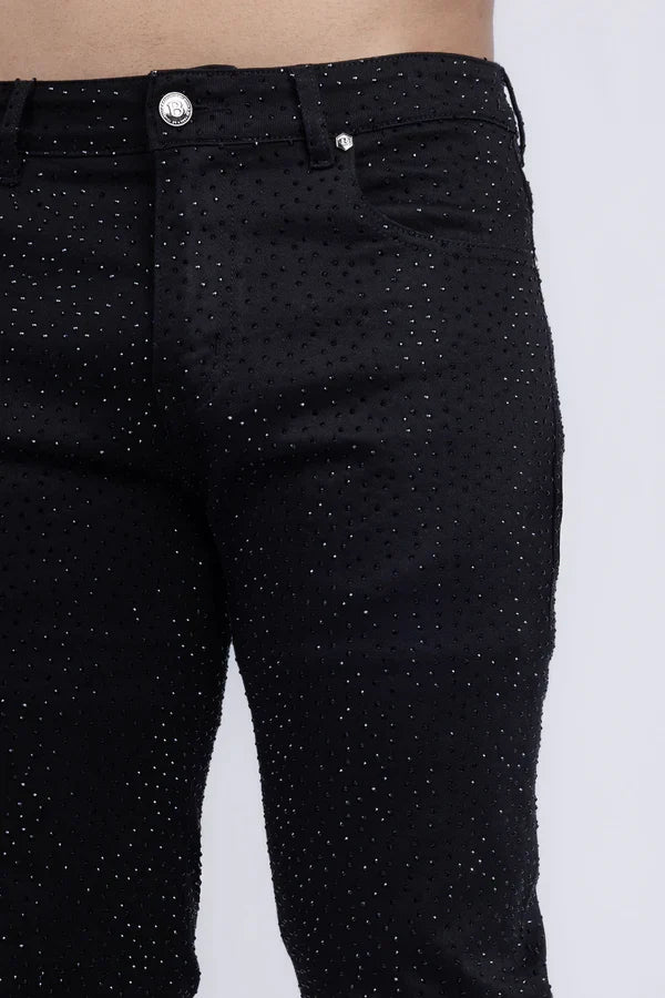 Barabas Men's Dolorosa Rhinestone Jeans - Black/Black Stones